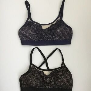 Soma Lace Bralette Geo Mesh Scoop Neck Duo - Black and Navy Sz Small